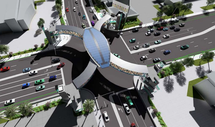 A diagram of the proposed pedestrian bridge at the intersection of International Drive and Sand Lake Drive.